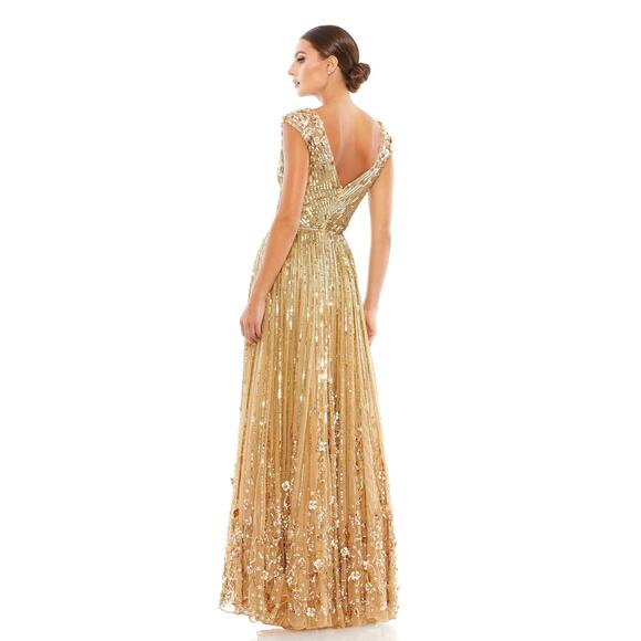 MAC DUGGAL 5223 Sequin & Floral Embellished Evening Gown Champagne 12 NEW - Picture 2 of 10